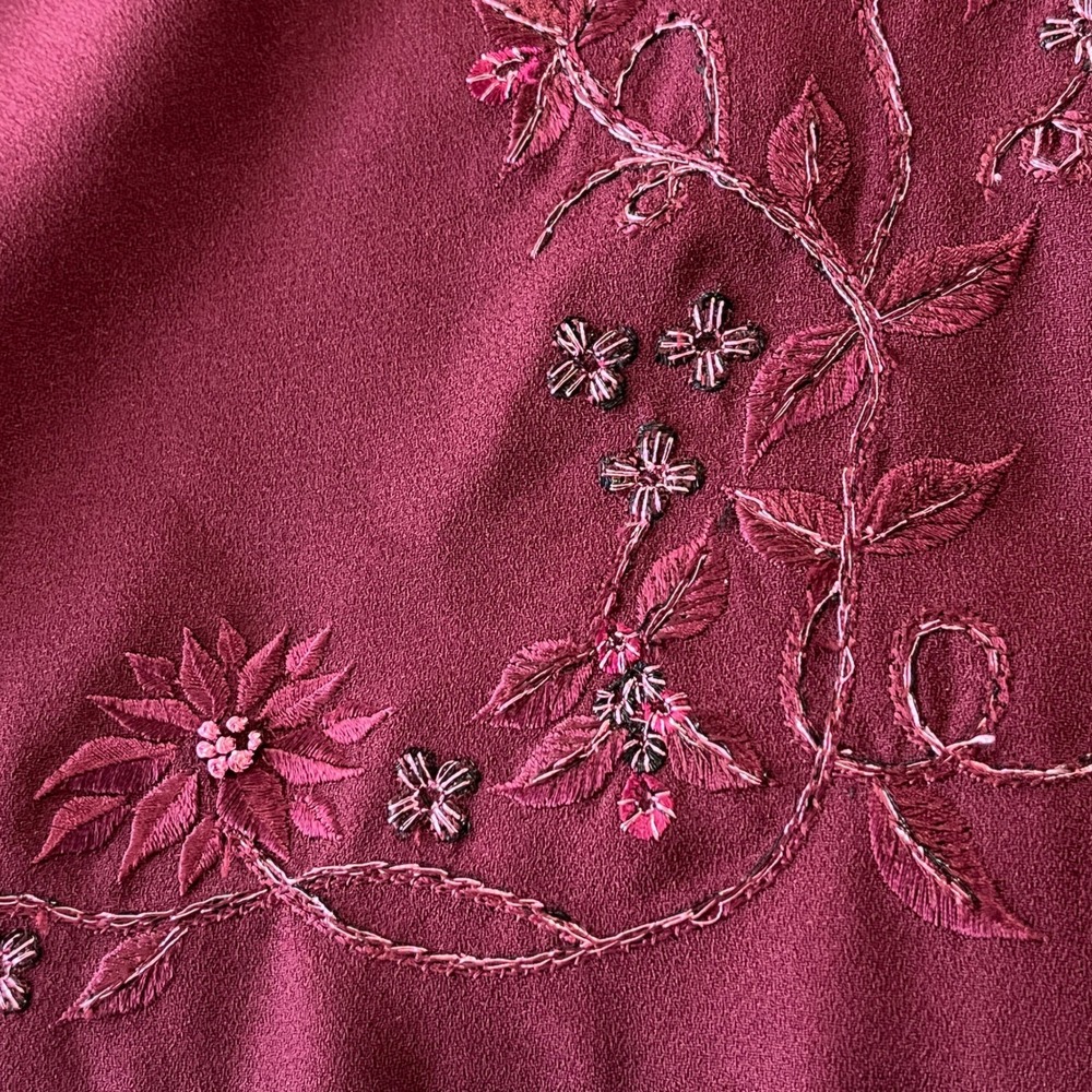 Vintage Le‎ Suit Burgundy Wedding Guest Skirt Suit 14W Embroidered Event - Picture 7 of 13